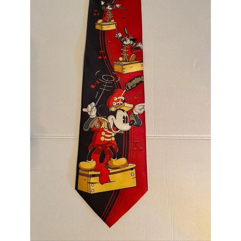 Mickey Unlimited Disney Mickey Mouse Bandleader Red Black Silk Feel Necktie